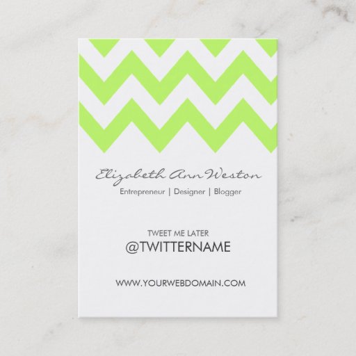 Customizable Twitter Business Cards: Lime Chevron - Portrait