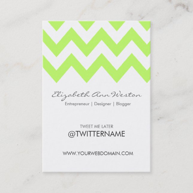 Twitter Business Cards: Lime Chevron - Portrait Card (Front)