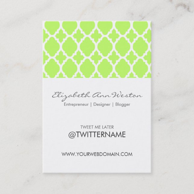 Twitter Business Cards Lime Moroccan Tile (Front)