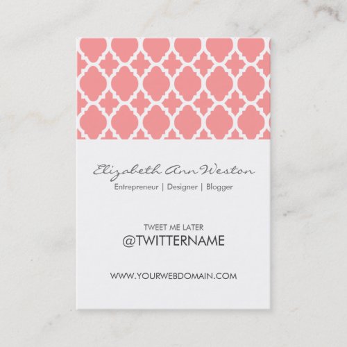 Twitter Business Cards Pink Moroccan Tile