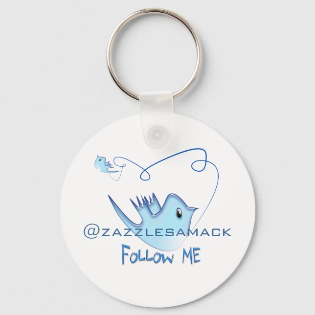 Twitter Gifts With Your User Name Follow Me Birdie Keychain (Front)