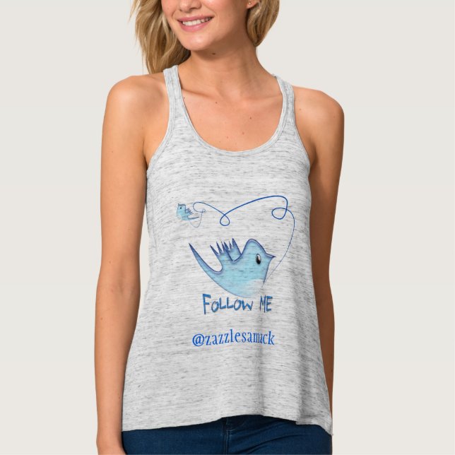 Twitter Gifts With Your User Name Follow Me Birdie Tank Top (Front)
