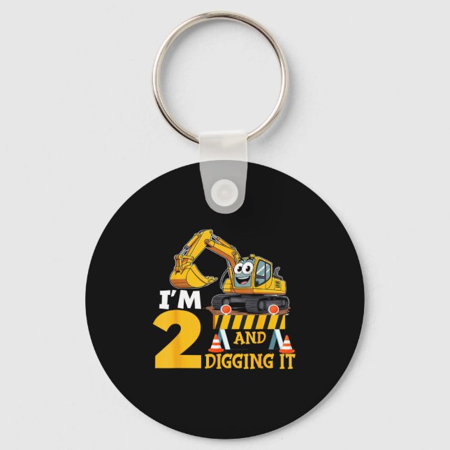 Two 2yr 2th Birthday Construction Boy 2 Years Old  Keychain (Front)