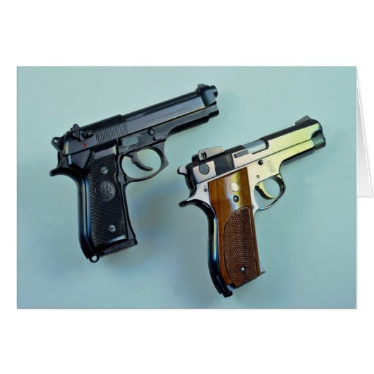 Two .45 caliber automatic guns for gun lovers cards (Front Horizontal)