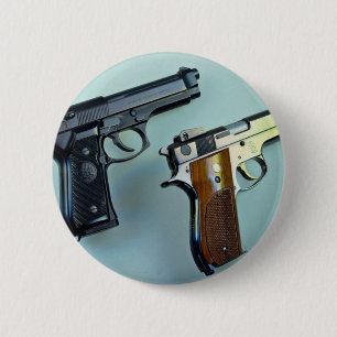 Two .45 caliber automatic guns for gun lovers pinback button