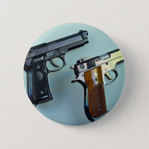 Two 45 caliber automatic guns for gun lovers pinback button