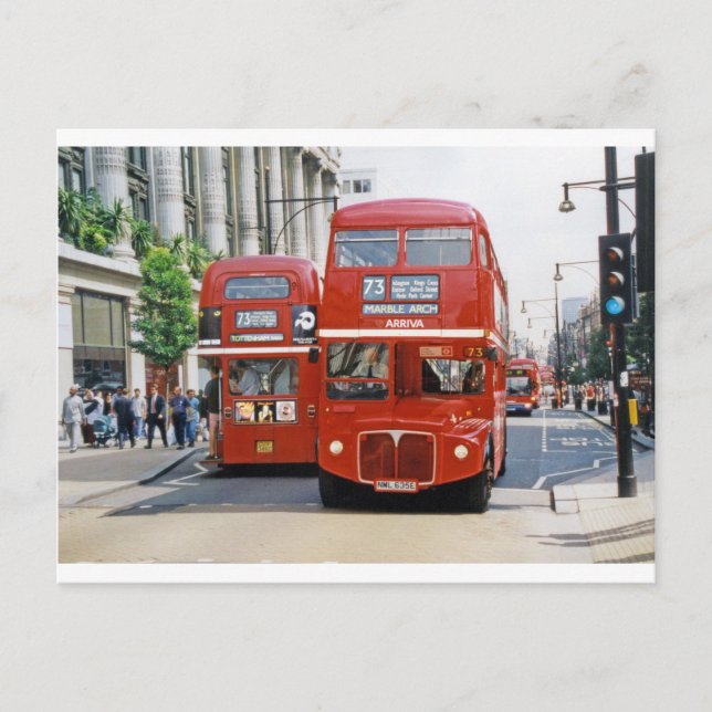 Two #73 Buses on Oxford Street, London, 1998 Postcard (Front)