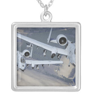 Two A-10C Thunderbolt II aircraft fly in format Silver Plated Necklace
