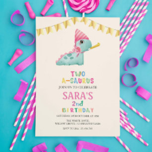 two-a-saurus 2nd Birthday Cute Dinosaur Invitation