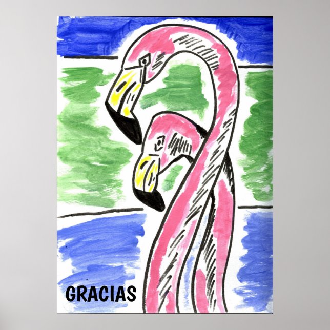 Two  Abstract Flamingos, Gracias, edit text Poster (Front)