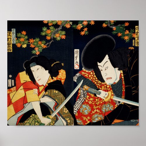 Two Actors With A Samurai Sword Toyohara Kunichika Poster
