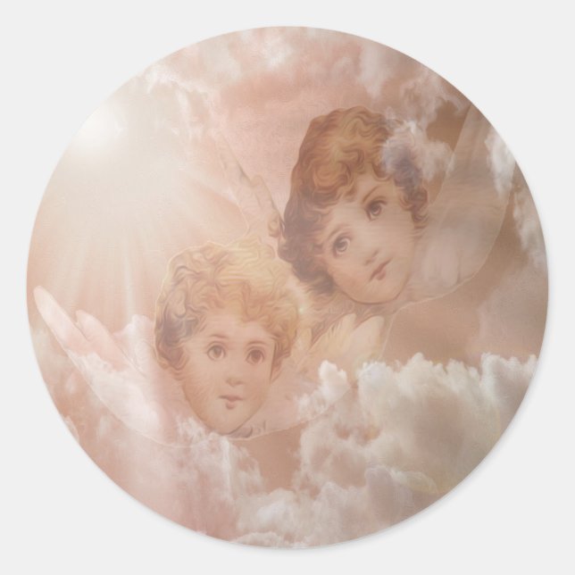 Two Adorable Angels Classic Round Sticker (Front)