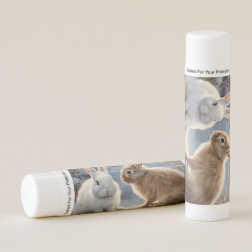 Two Adorable Bunny Rabbits Brown and White in Snow Lip Balm