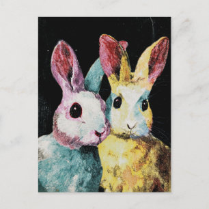 Two Adorable Colorful Rabbits Postcard