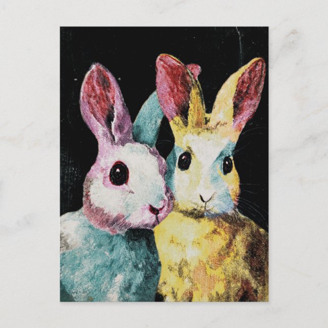 Two Adorable Colorful Rabbits Postcard (Front)