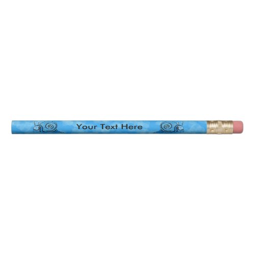 Two Adorable Happy Cartoon blue patterned snails Pencil