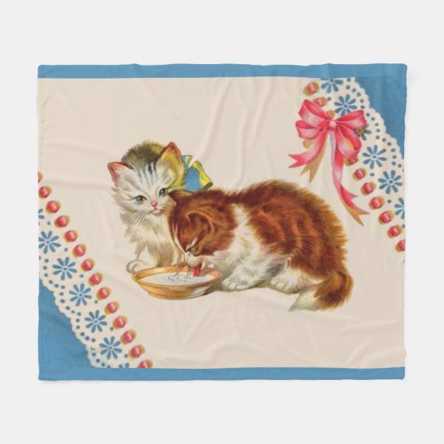 two adorable kittens print fleece blanket (Front (Horizontal))