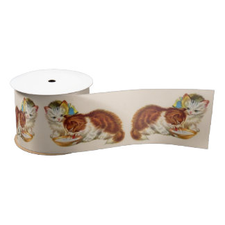 two adorable kittens print satin ribbon