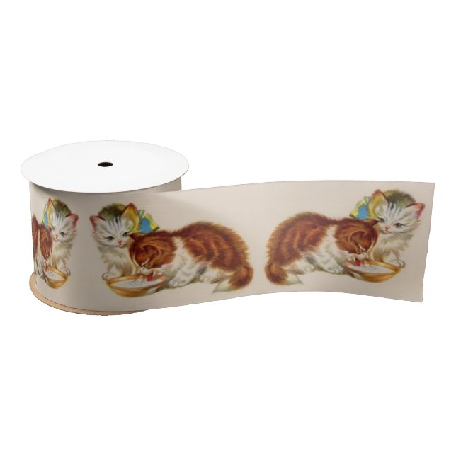 two adorable kittens print satin ribbon (Spool)