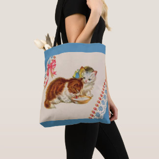 two adorable kittens print tote bag