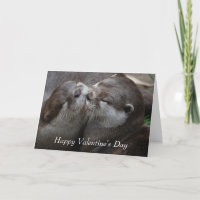 Two Adorable Otters - Happy Valentine's Day Holiday Card