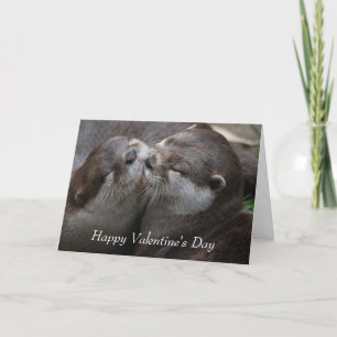 Two Adorable Otters - Happy Valentine's Day Holiday Card