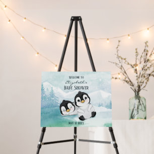 Two Adorable Penguins Illustration Baby Shower Foa Foam Board