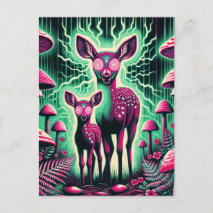 Two adorable psychedelic deer  postcard