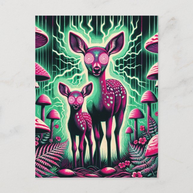 Two adorable psychedelic deer  postcard (Front)