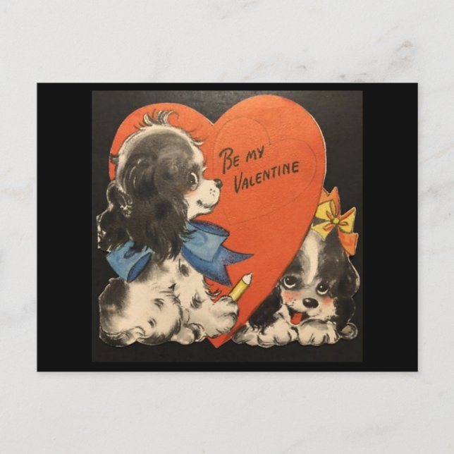 Two Adorable Puppies Vintage Valentine Postcard (Front)