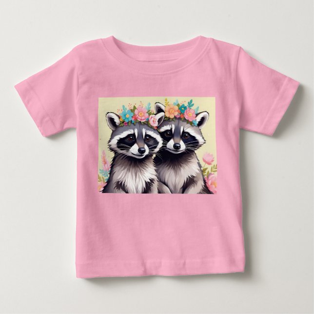 Two Adorable Racoons In Flower Crowns Baby T-Shirt (Front)