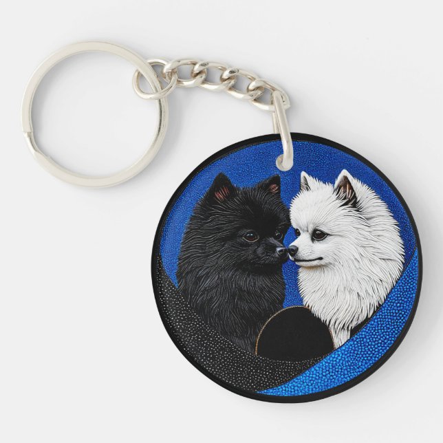 Two adorable spitz dogs keychain (Front)