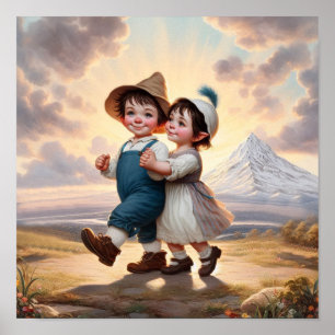 Two Adorable Vintage Munchkins Dancing Poster