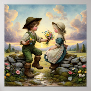 Two Adorable Vintage Munchkins in Country Clothes Poster