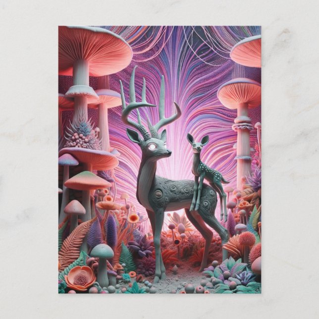 Two adorable weird deer postcard (Front)