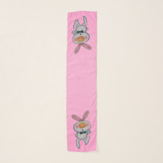 Two Adorable White Bunnies Thumbs up Bright Pink Scarf