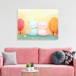 Two adorable woolen cats sitting together canvas print