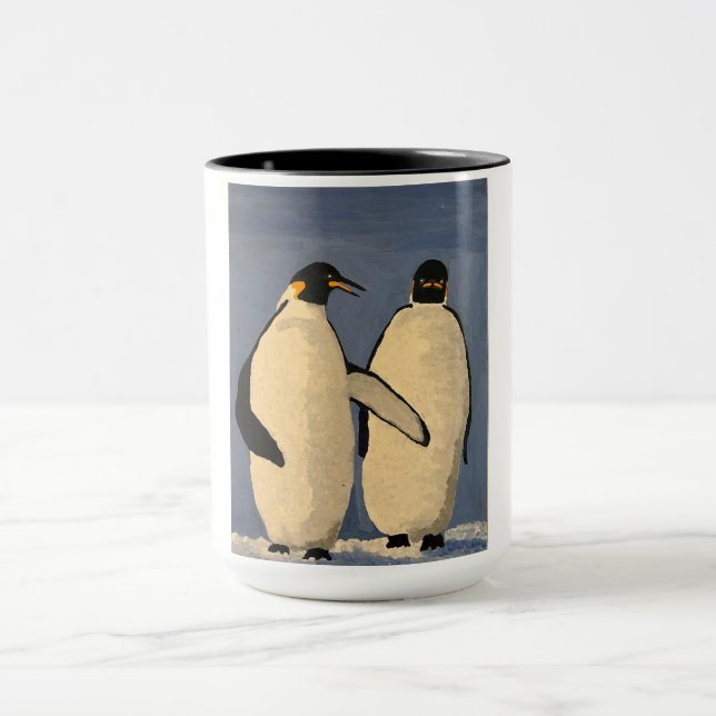 Two adult emperor penguins talking mug (Center)