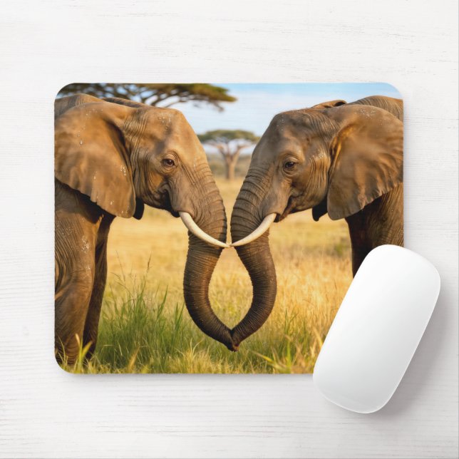 Two African Elephants In Savannah Grass Mouse Pad (With Mouse)
