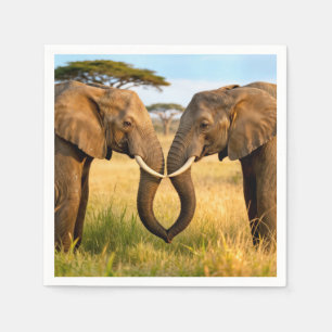 Two African Elephants In Savannah Grass Napkins