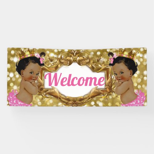 Two African PrincessesPink  Gold Glitter Welcome Banner
