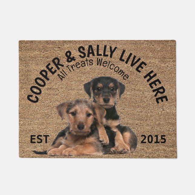 Two Airedale Terriers Personalized Dog Lover   Doormat (Front)