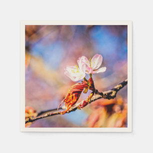 Two Amazing Sakura Flowers. Pink, Blue Background Napkins
