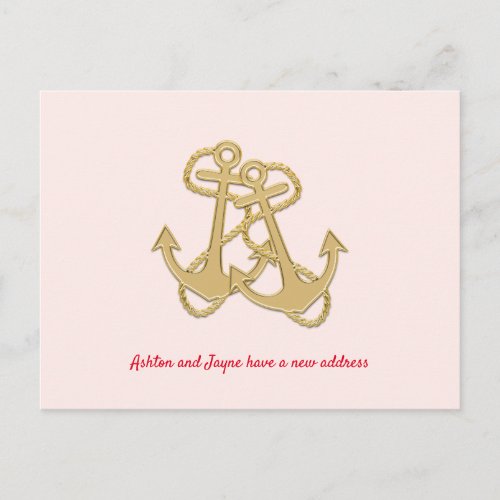 Two Anchors Feminine New Address Custom Announcement Postcard