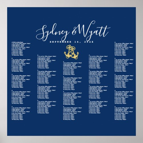 Two Anchors Nautical Navy Seating Chart Poster