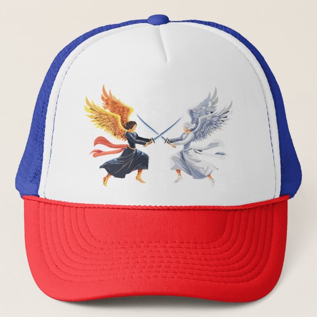 Two Angel with large sword with open wings Trucker Hat (Front)