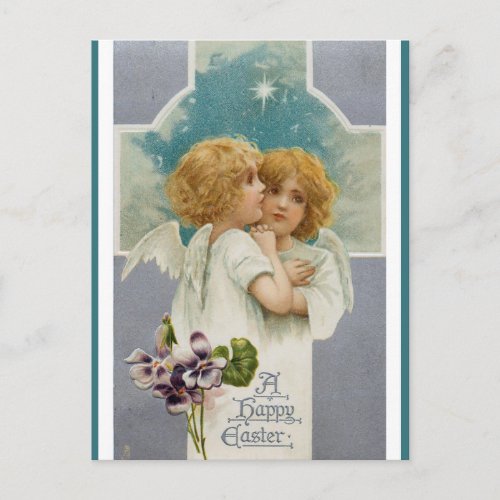 Two Angels and a Cross Easter Greetings Postcard