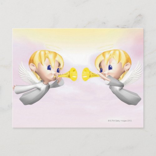 Two angels blowing horns CG 3D Illustration Postcard