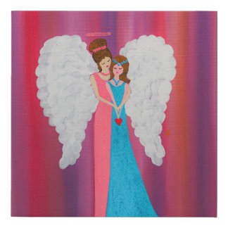 Two Angels Embracing in a Split Blue and Pink Dres Faux Canvas Print