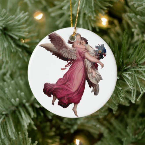 Two Angels in Flight Ceramic Ornament